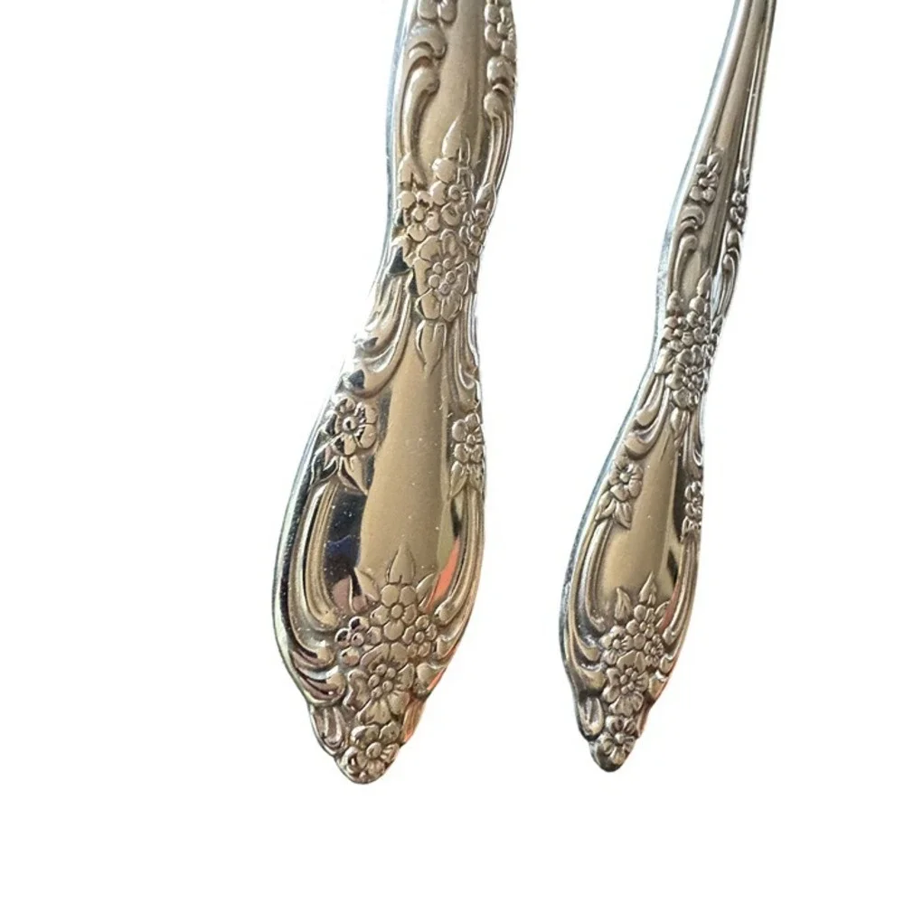 Oneida Profile Stainless Steel Floral Pattern Serving Spoons And Fork Set